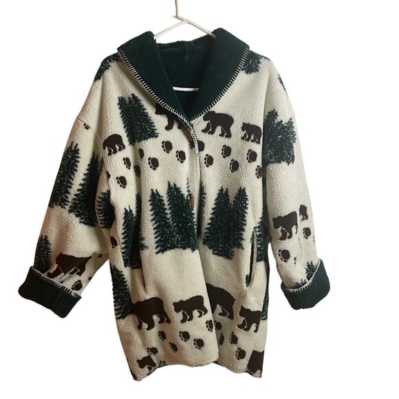 Denali Jackets & Blazers - Denali Vintage Womens Coat Size Small Green Reversible Fleece Bears Pine Trees